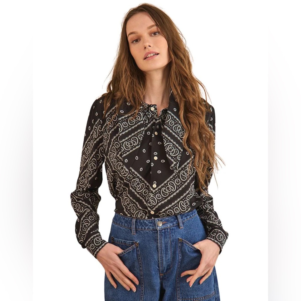 HUNTER BELL Frances Blouse in Aces Wild Black  size Medium